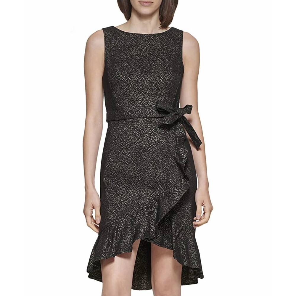 CALVIN KLEIN Ruffle Detail Belted Dress Size 8 NWT